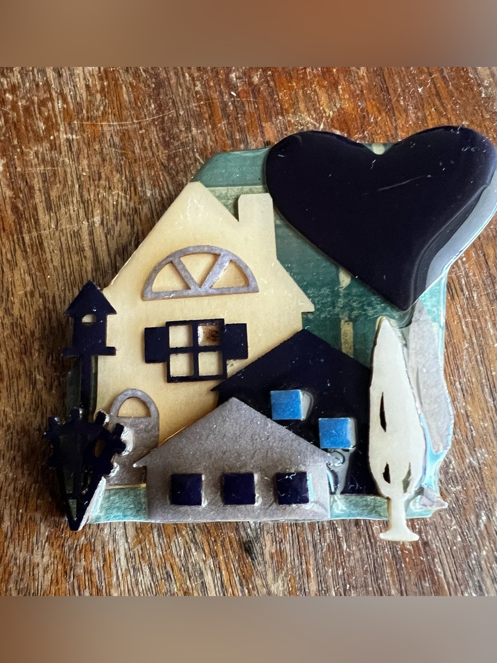 Vtg House Pins By Lucinda Multiple Window Styles Large Heart Green Sky Birdhouse
